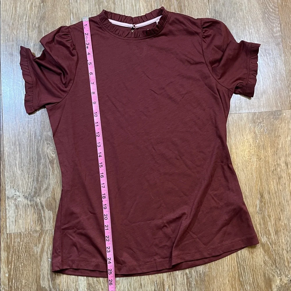 NEW Boden Supersoft Frill Detail T-Shirt Roasted Brown Cotton Short Sleeve Top - Picture 10 of 11